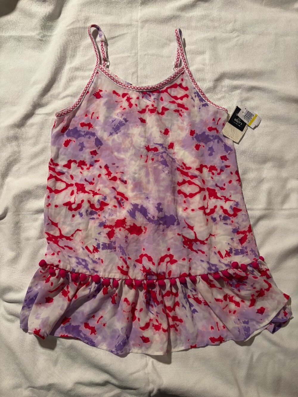 MIKEN Pink Pom-Pom Accents Scoop Neckline Ruffled Beach Coverup